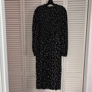 A New Day Black and White Floral  Prairie Midi Dress